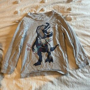 Simple Gray Kids Long Sleeve Tee with Dinosaur Graphic